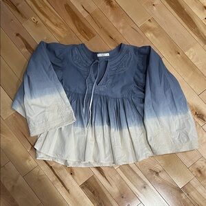 Hazel Blue Ombre Embroidered Boho Blouse